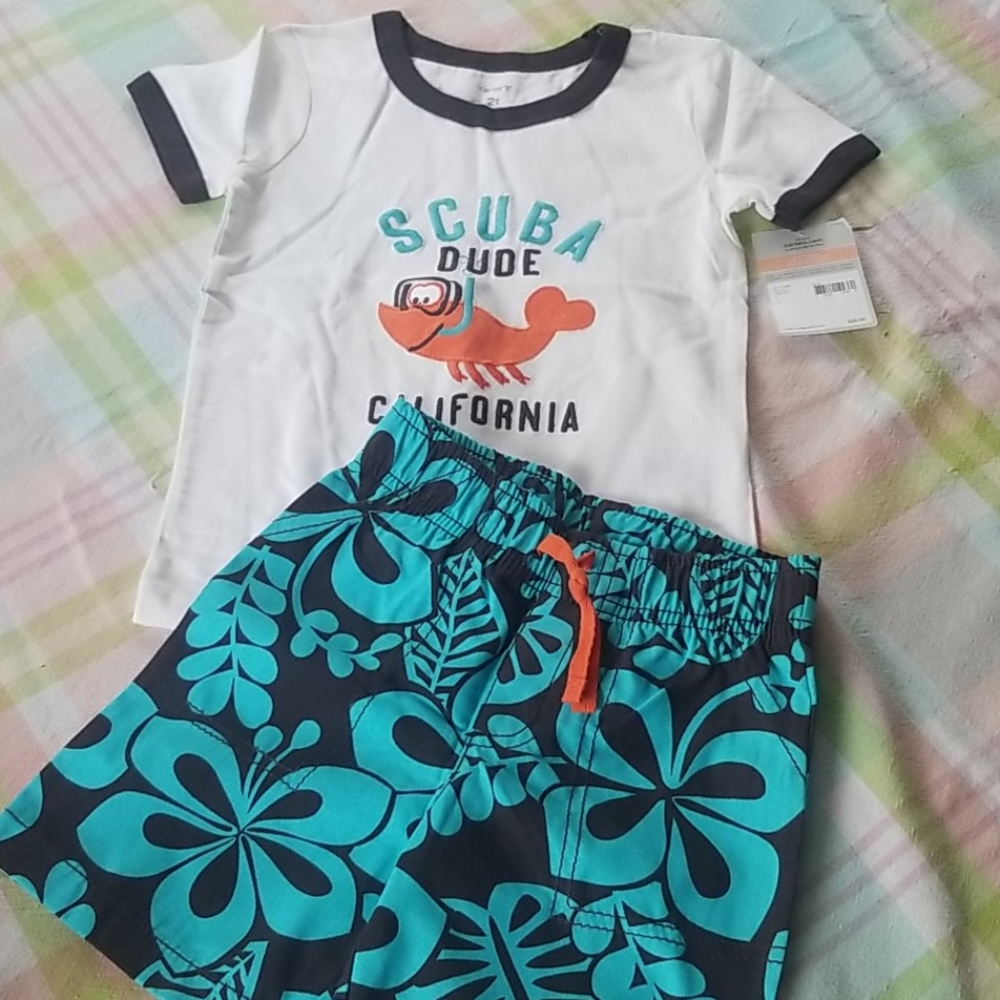 New Carter's boy beach outfit summer shirt shorts
